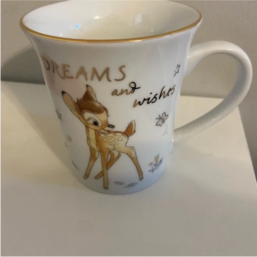 Disney Classic Bambi Vintage Style Coffee Cup Mug Gold Rim White NEW - Picture 2 of 2